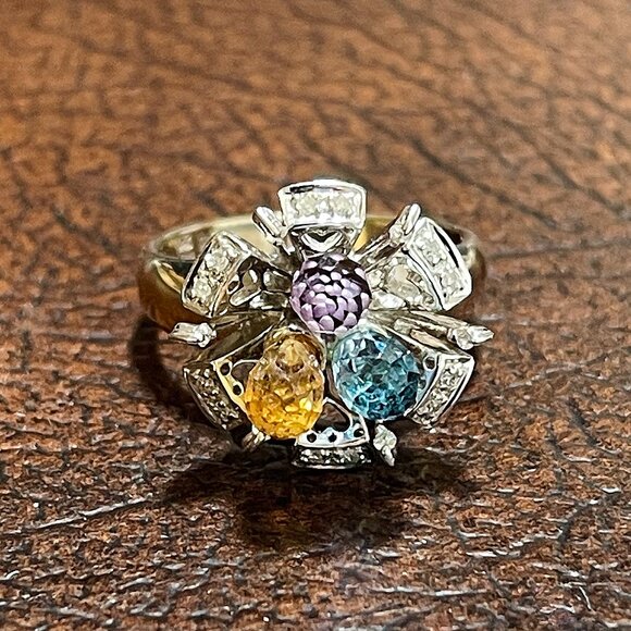 $4950 / NEW / Sonia Bitton Diamond & Gemstone 3D Flower 14K Ring - Picture 7 of 7